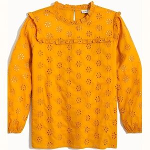J. Crew Yellow Eyelet Ruffle Blouse